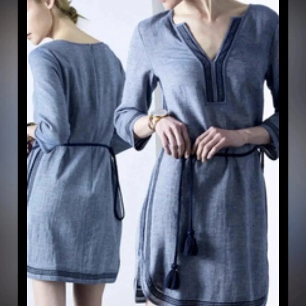 Ann Taylor denim blue linen blend tunic dress size small